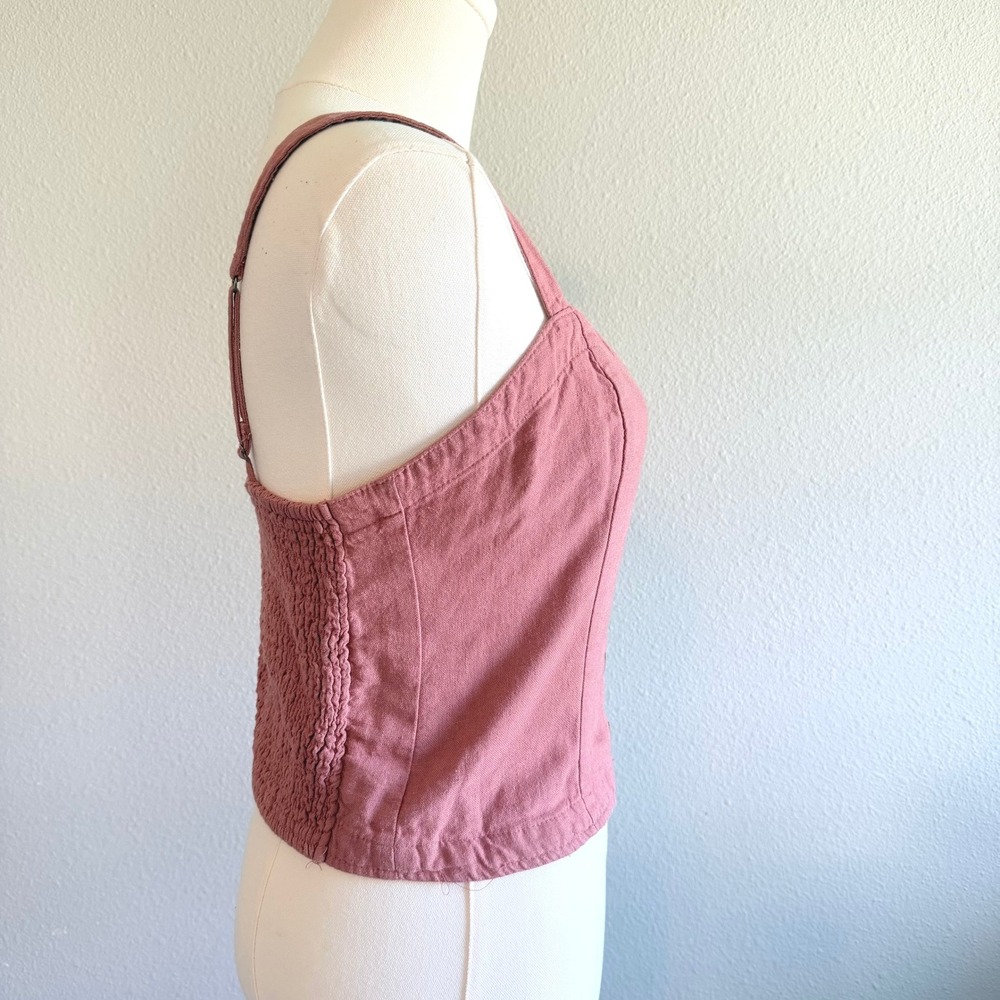 Abercrombie & Fitch Linen Blend Button Front Smocked Cami Top Pink Womens Medium - Picture 2 of 6